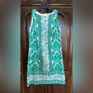 NWT LONDON TIMES Sleeveless Dress Green Blue Ornate Medallion Print Size 4